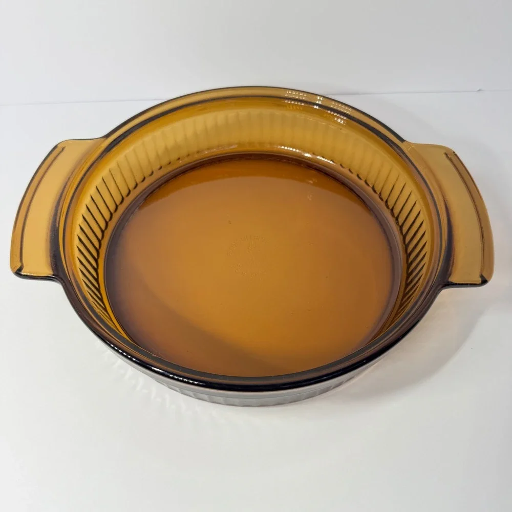 Anchor Hocking Amber Glass‎ Round Ribbed Casserole Dish Fire-King Oven-Proof USA
